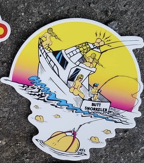 Butt Snorkeler sticker on boat