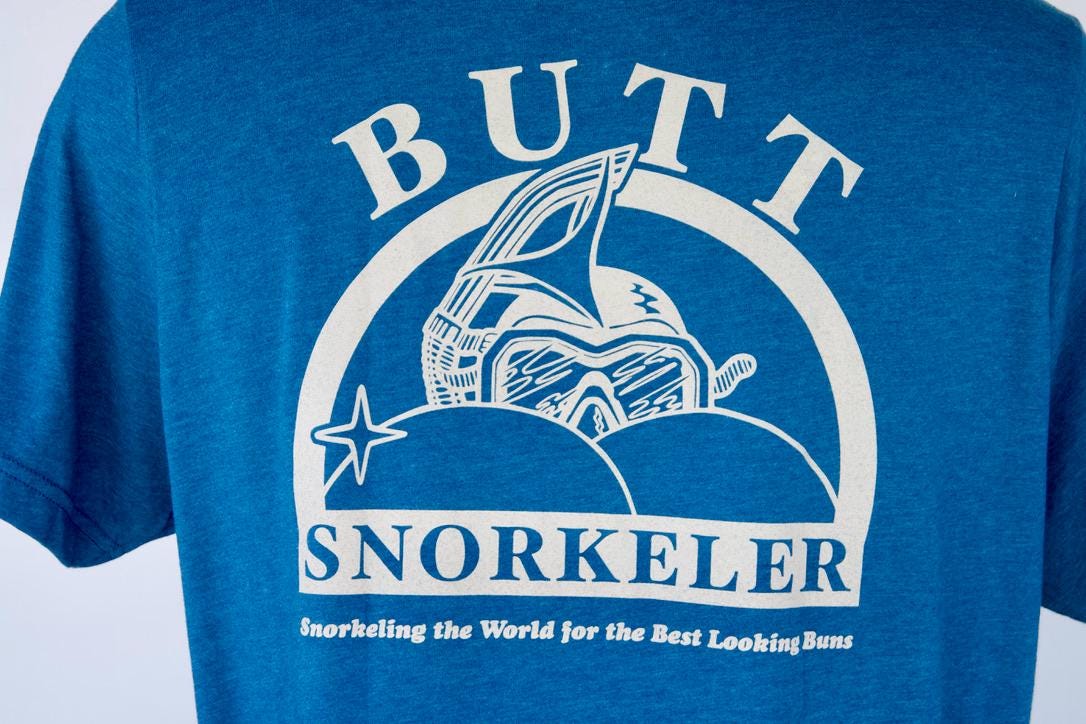 Denim Blue - Cream B.S Logo from Buttsnorkeler. view 2