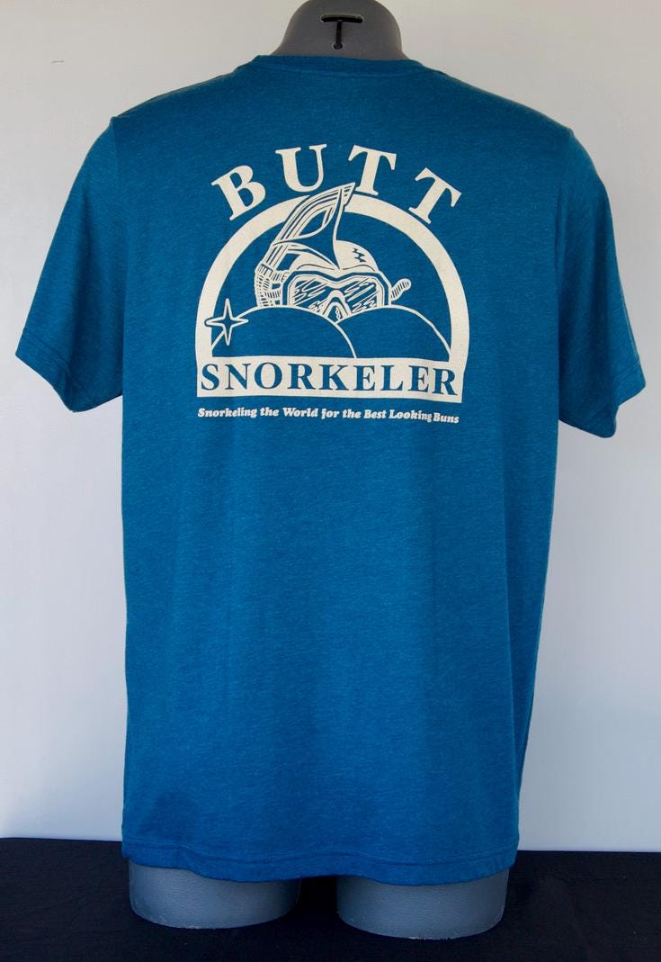 Denim Blue - Cream B.S Logo from Buttsnorkeler. view 3