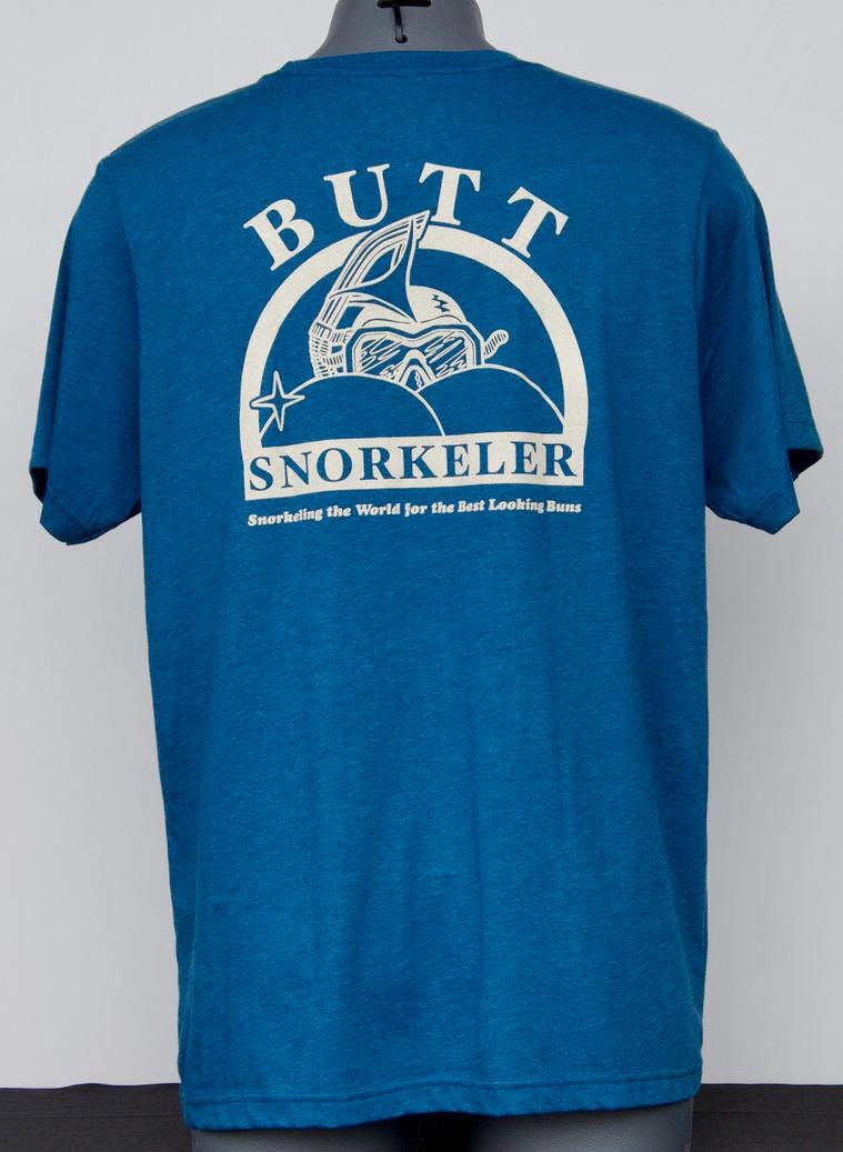 Denim Blue - Cream B.S Logo from Buttsnorkeler. view 4