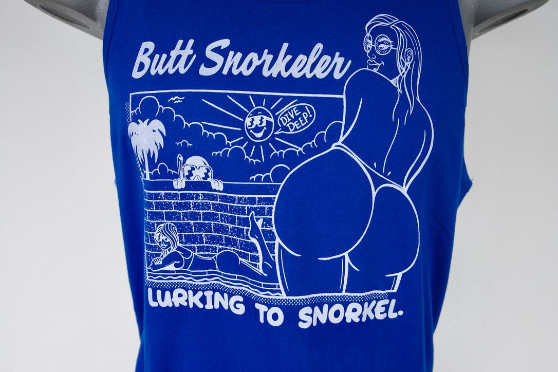 Girl Next Door Tank (Blue) - By Buttsnorkeler. view 2