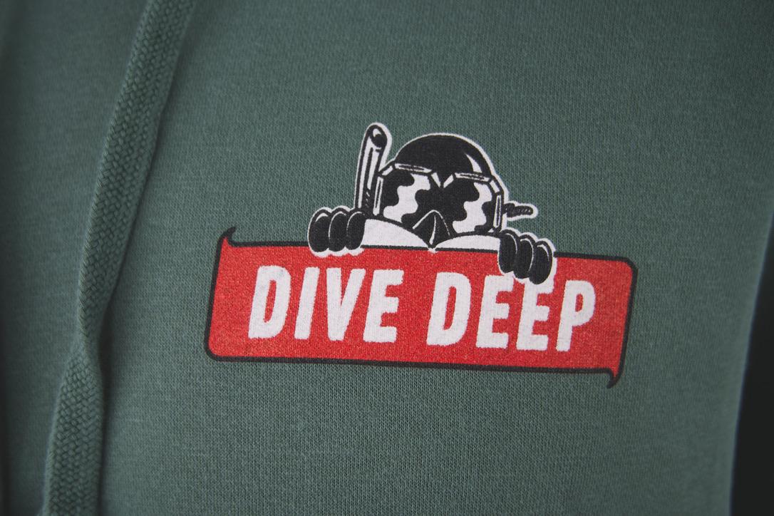 Green Hoodie Dive Deep Logo - By Buttsnorkeler. view 3
