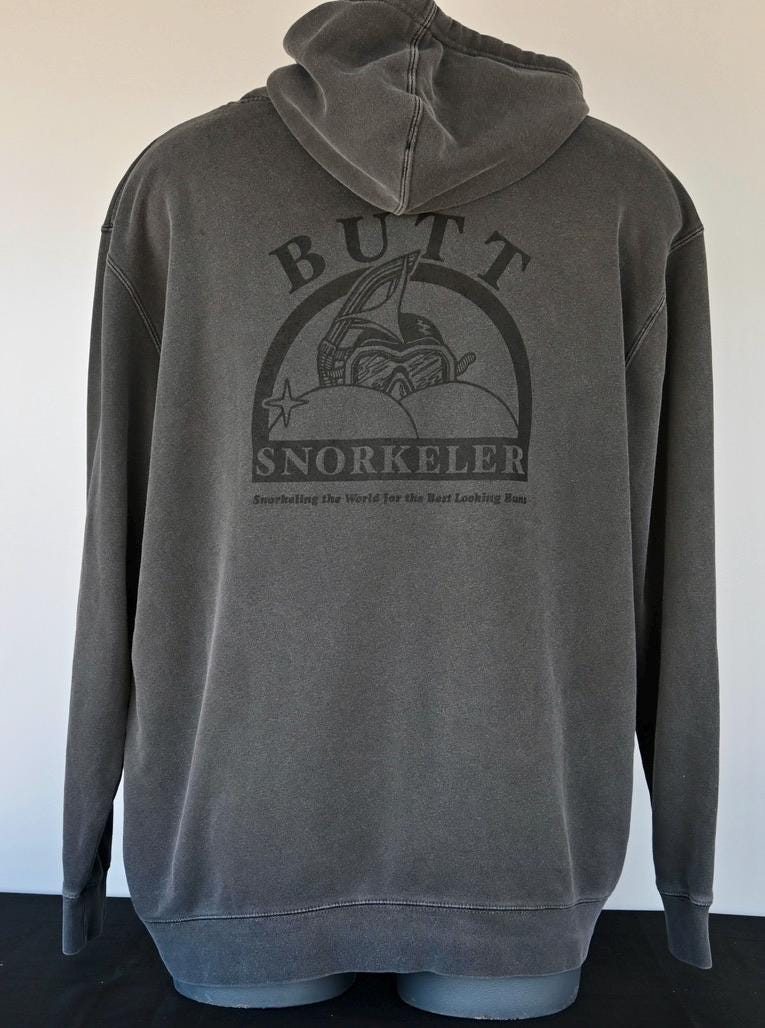 Grey Hoodie B.S Logo - By Buttsnorkeler. view 3