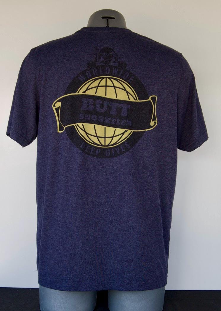 Hesian Blue - Worldwide Dive Deep Logo from Buttsnorkeler. view 3