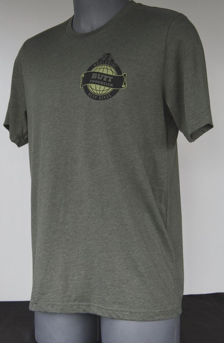 Hesian Green - Worldwide Dive Deep Logo from Buttsnorkeler. view 3