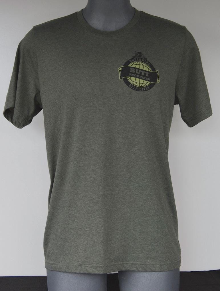 Hesian Green - Worldwide Dive Deep Logo from Buttsnorkeler. view 4