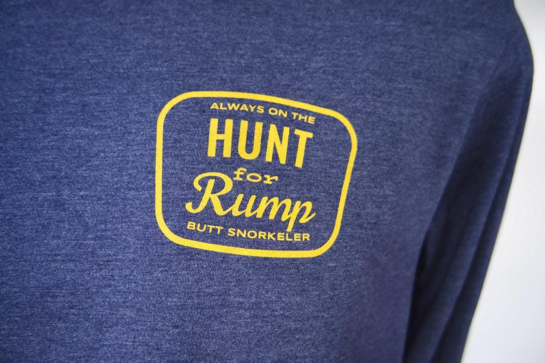 Hunt For Rump (Blue) Long Sleeve Tee - By Buttsnorkeler. view 2