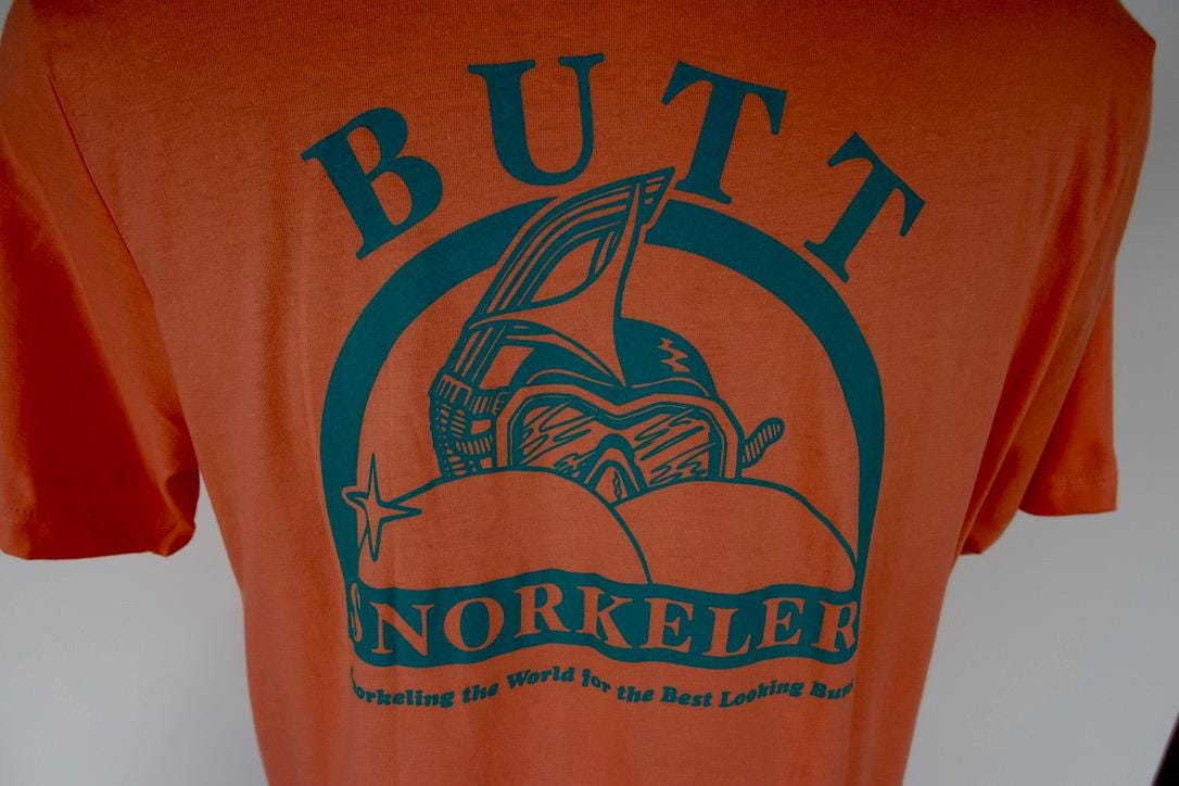 Pink Tee B.S Logo from Buttsnorkeler. view 5