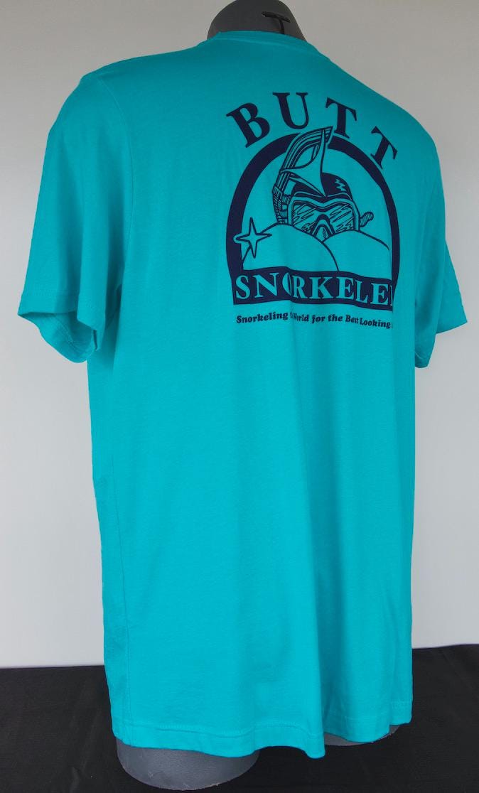 Turquoise Butt Snorkeler Logo Tee: Booty Positive Apparel